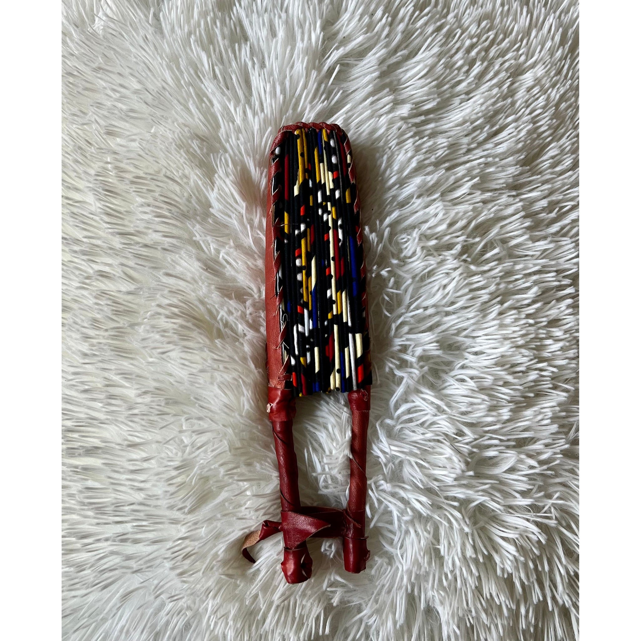 Red and white mud cloth African print folding fan