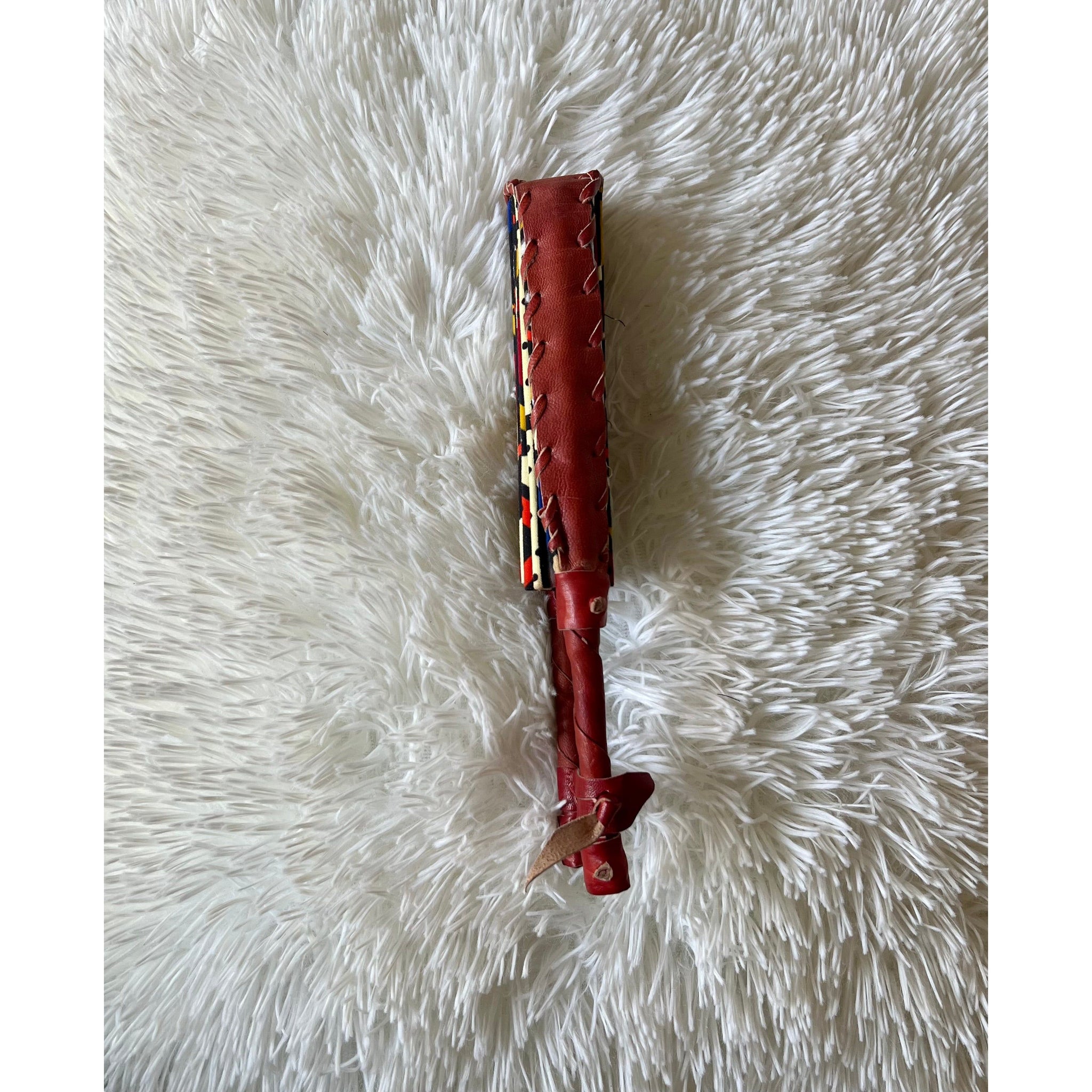 Red and white mud cloth African print folding fan