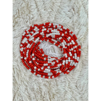Pearly white and red African waist beads