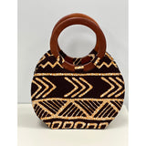 Brown mud cloth wooden handle handbag