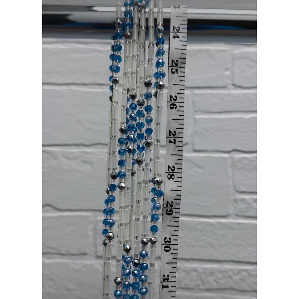 Blue, white and silver African waist beads