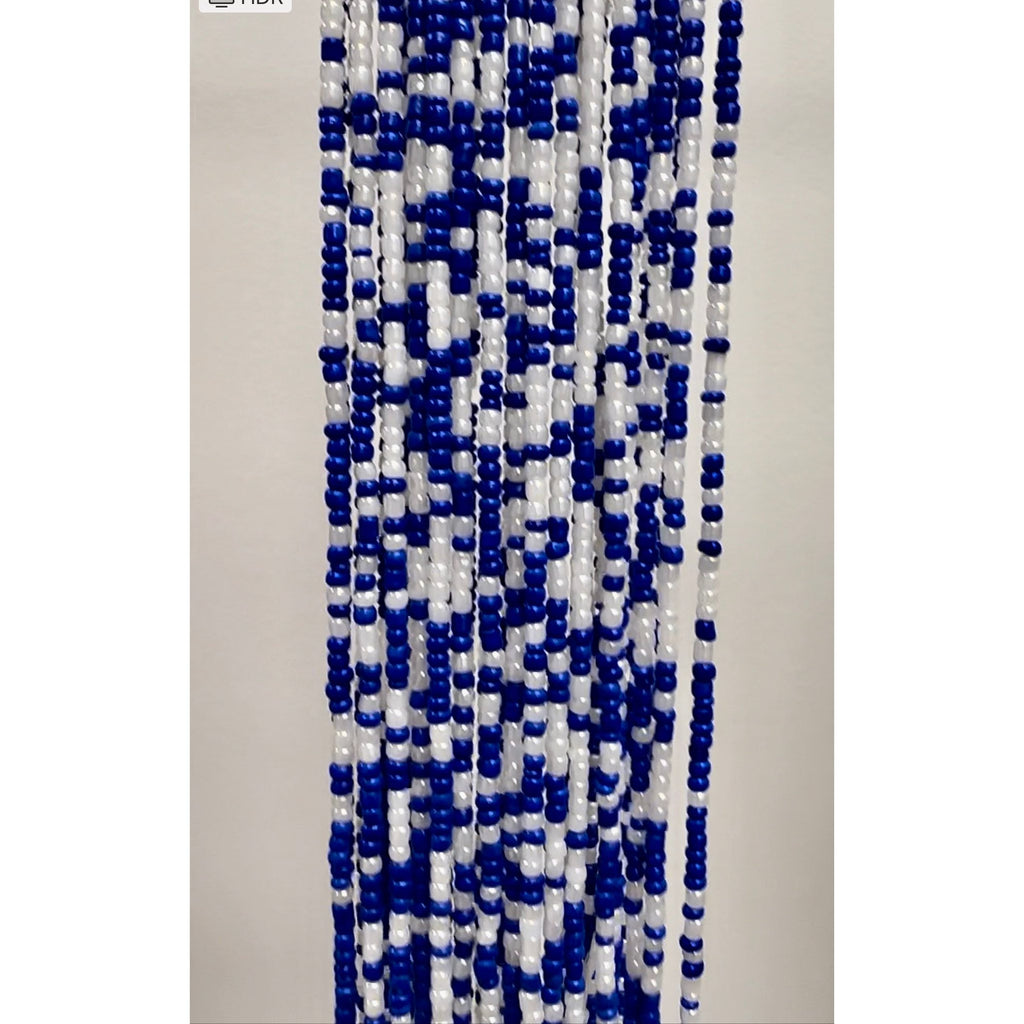Pearly white and blue African waist beads