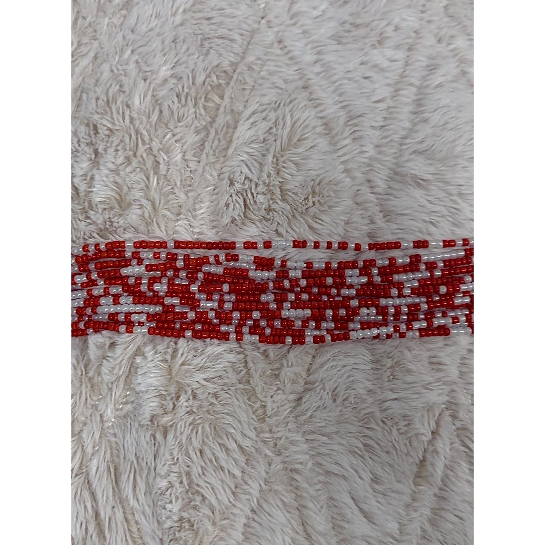 Pearly white and red African waist beads