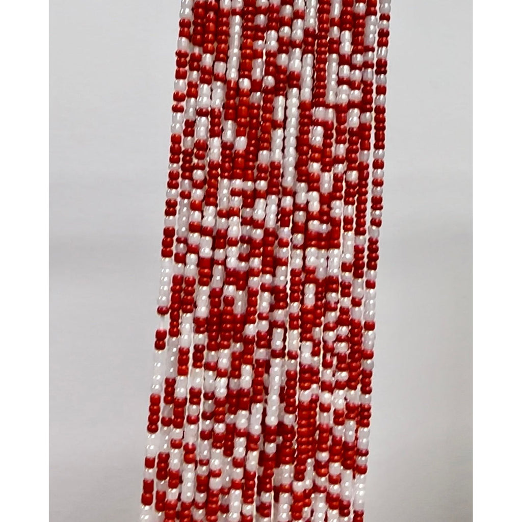 Pearly white and red African waist beads