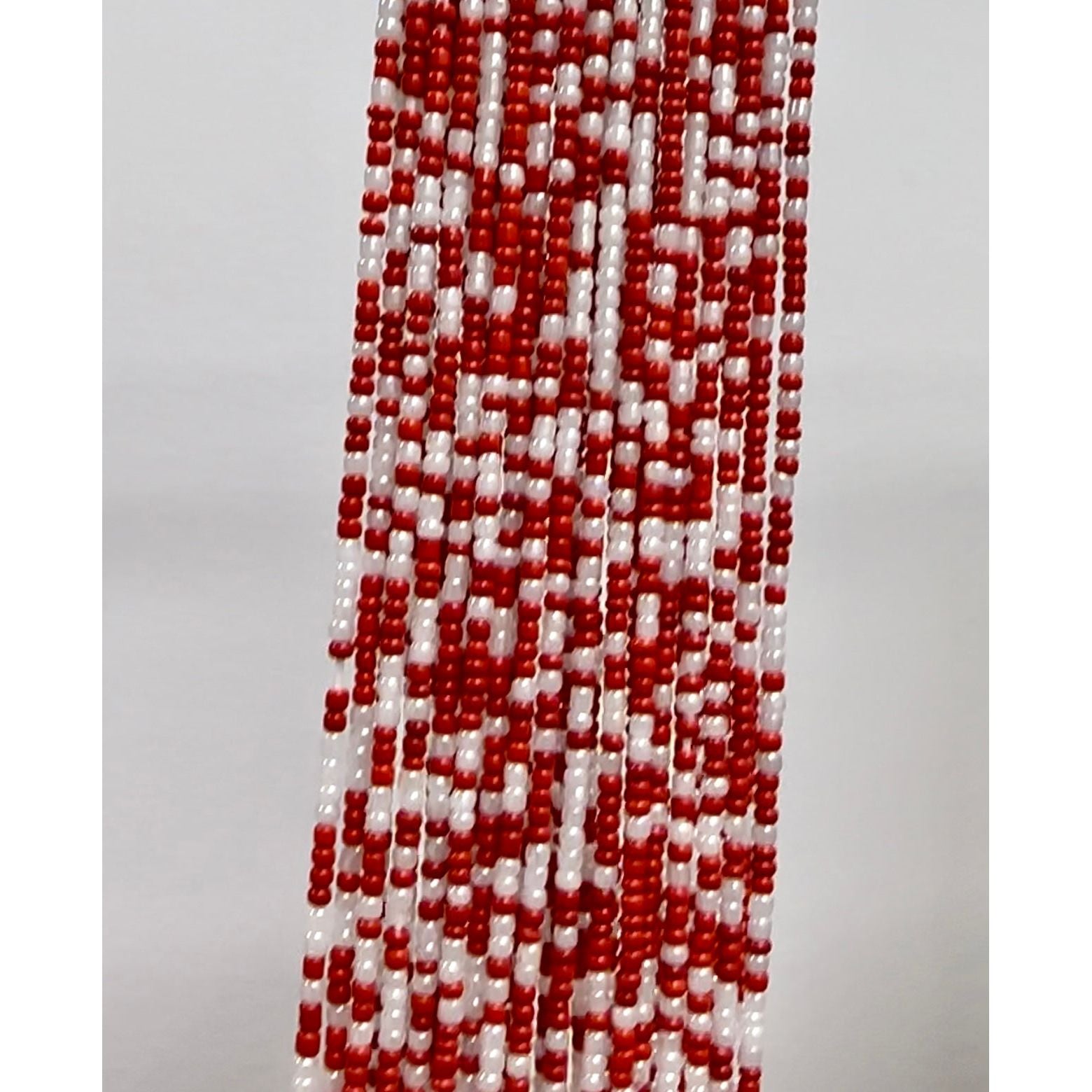 Pearly white and red African waist beads