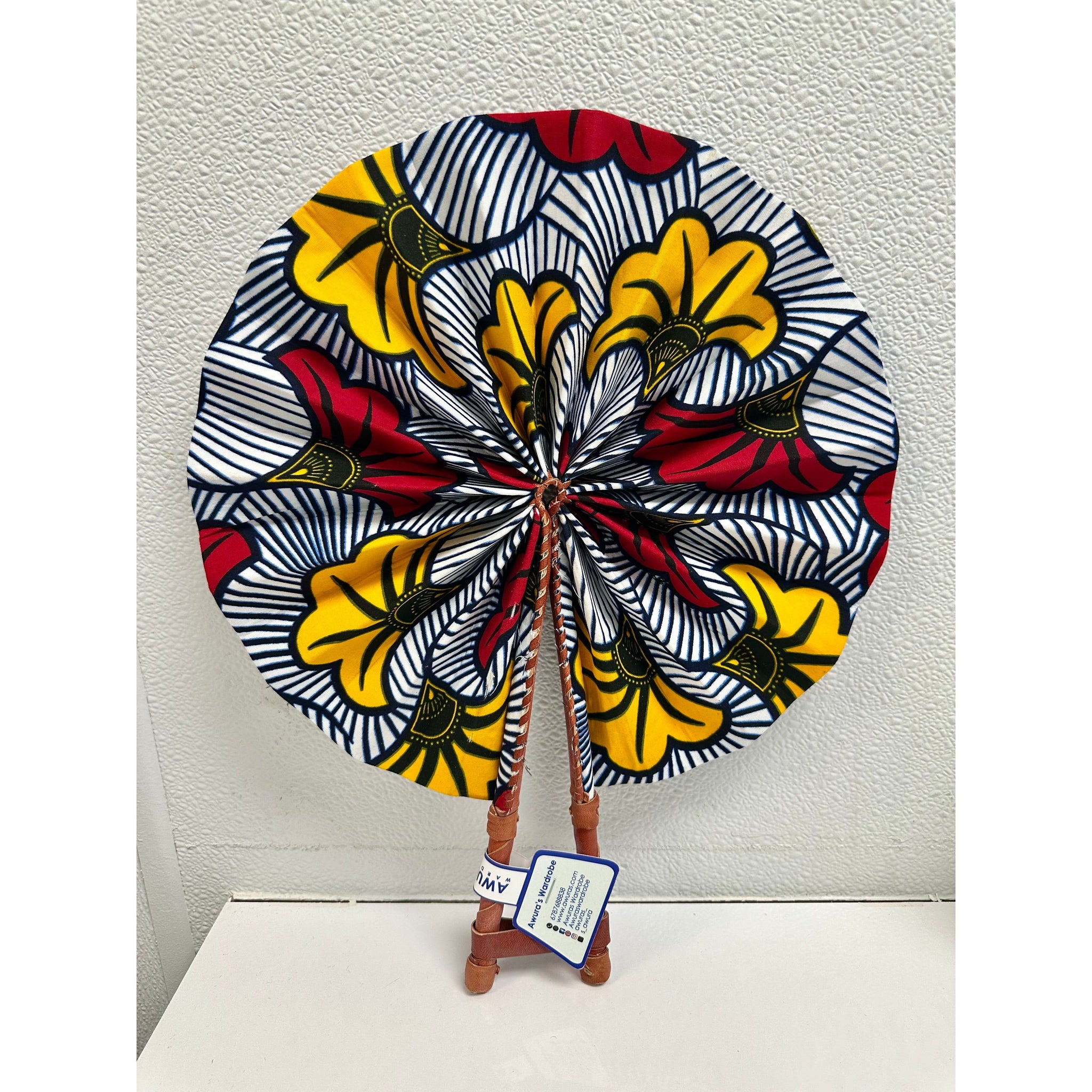 Aku African Print wooden handle handbag/fan
