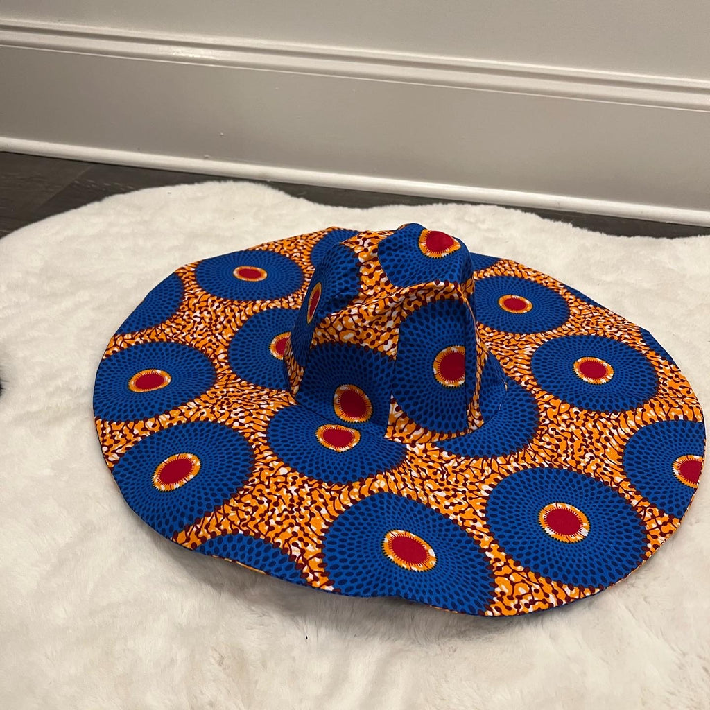 Blue and orange African print hat