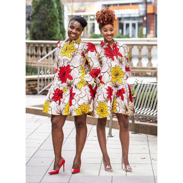 Konadu Vintage African print shirt dress with pockets