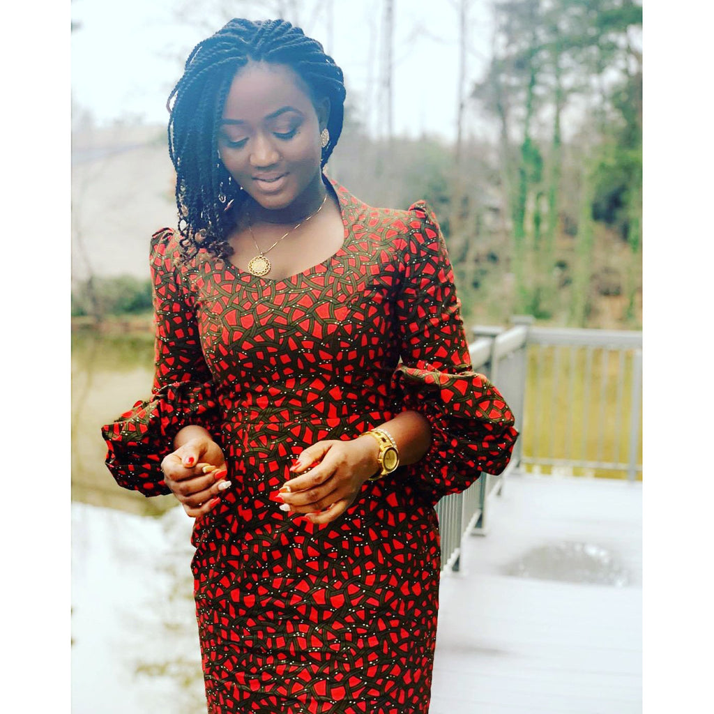 Lady Ije African print attire with modified bishop sleeves
