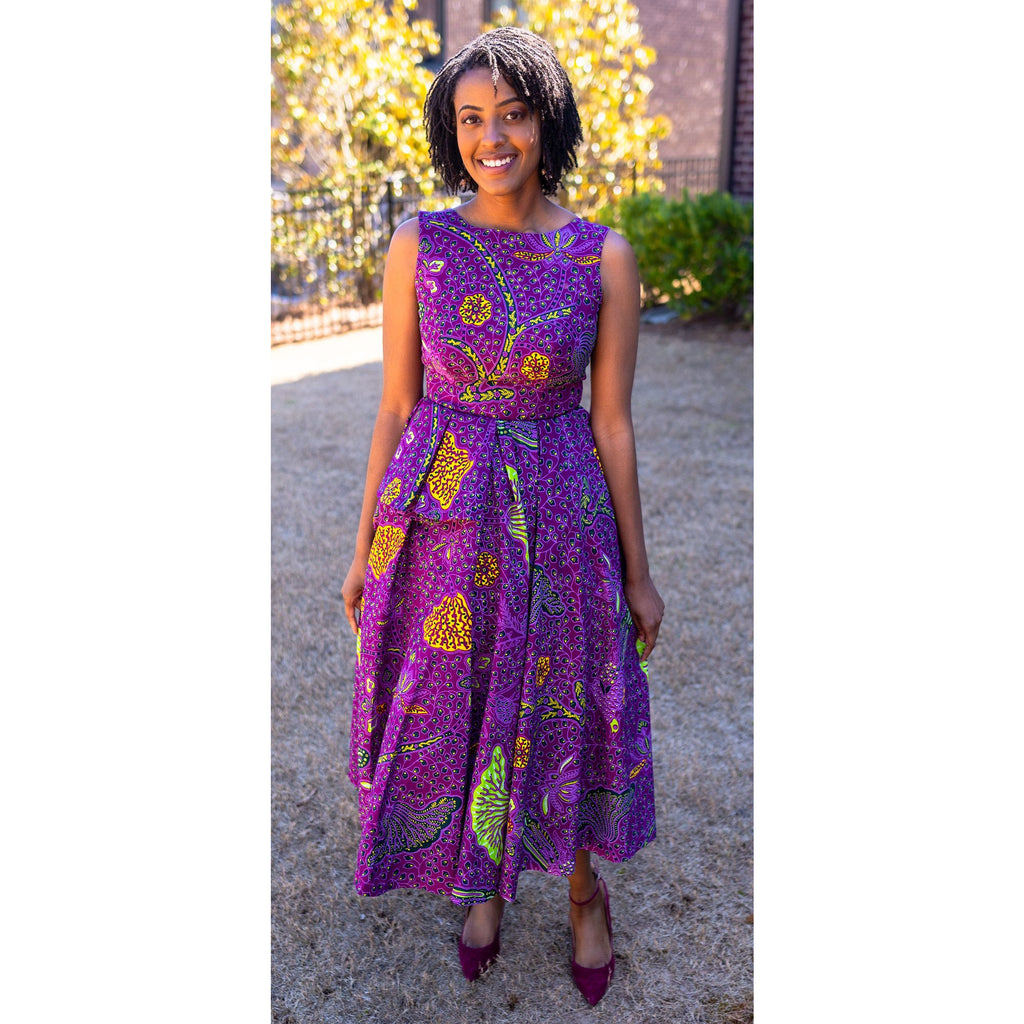 Purple Peplum African Print Dress