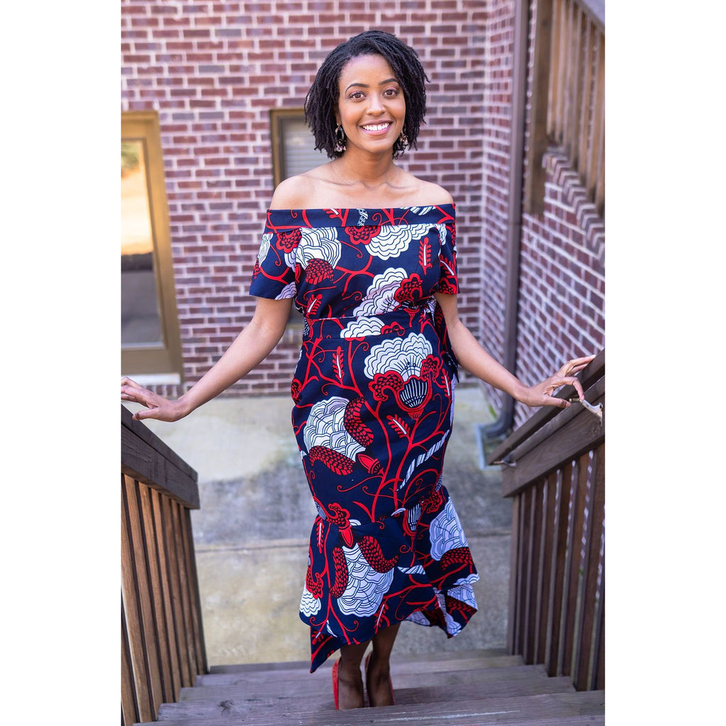 off shoulder dresses south africa Akua African print off-shoulder midi dress