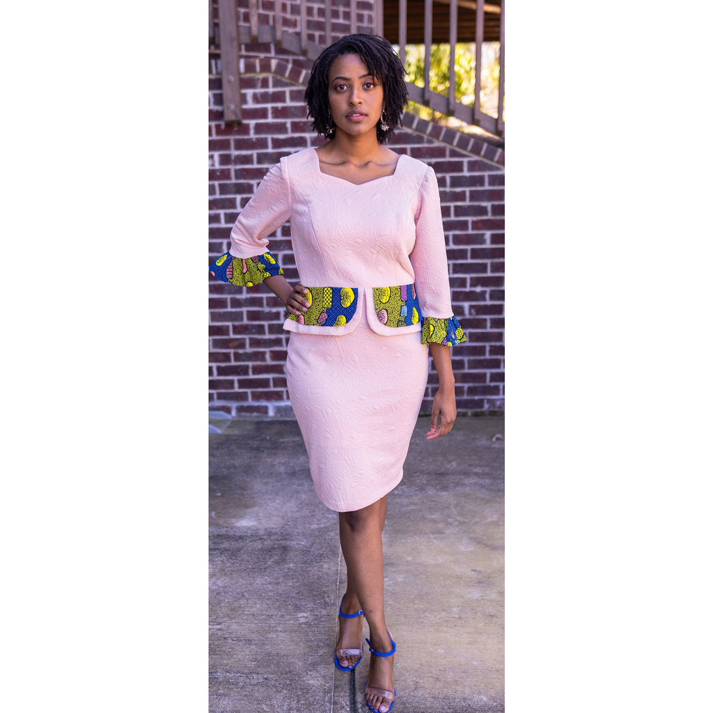 Peach dress with bold print