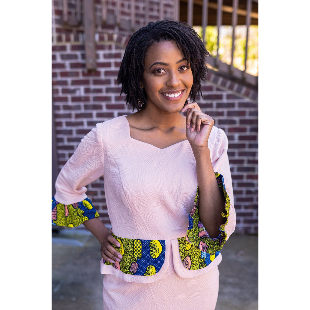 Peach dress with bold print