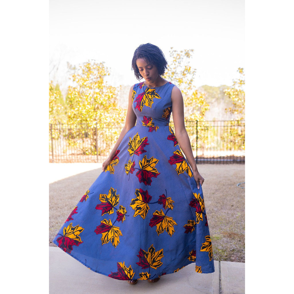 Colored leaves African print Maxi dress XS