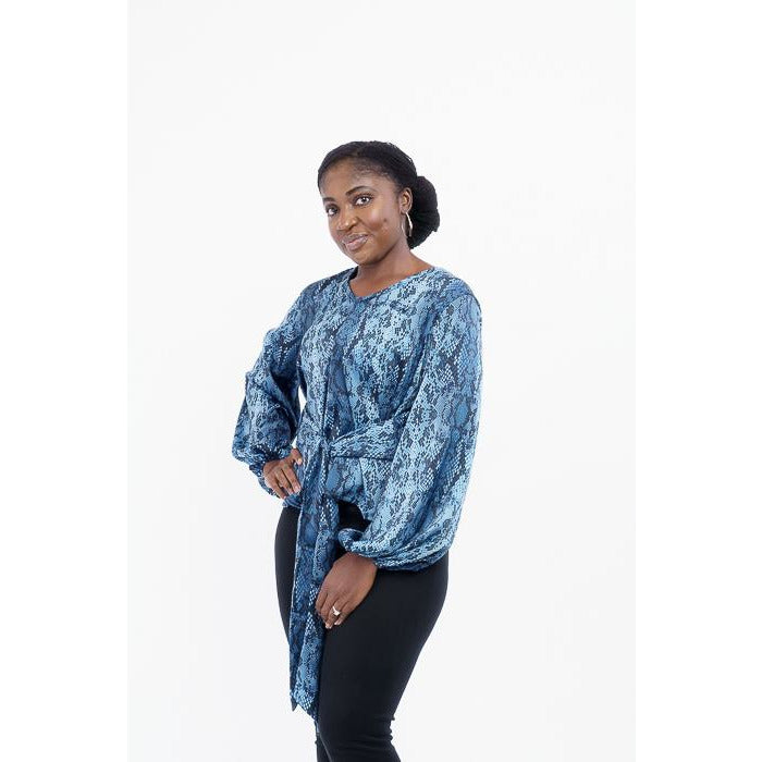 Blue and Black animal print bishop sleeves top
