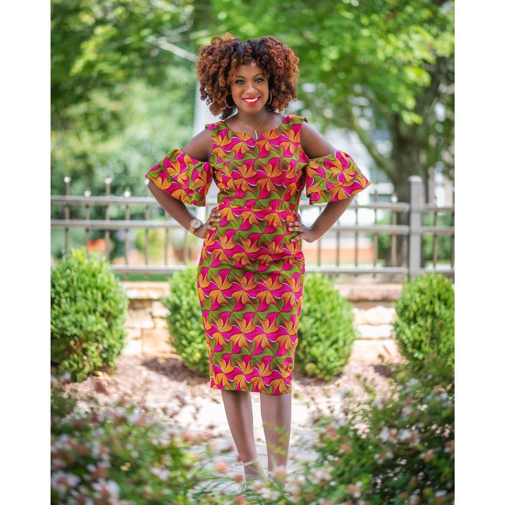 Afriyie cold shoulder flare sleeves dress