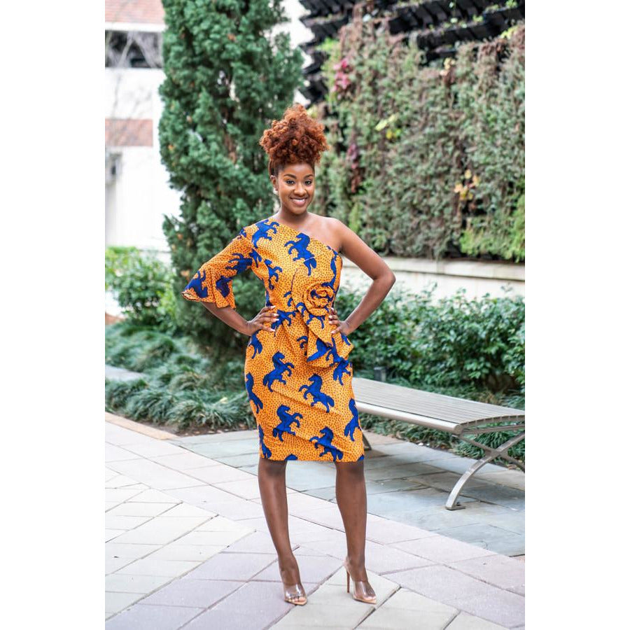 One Shoulder Modern African Print Silk dress