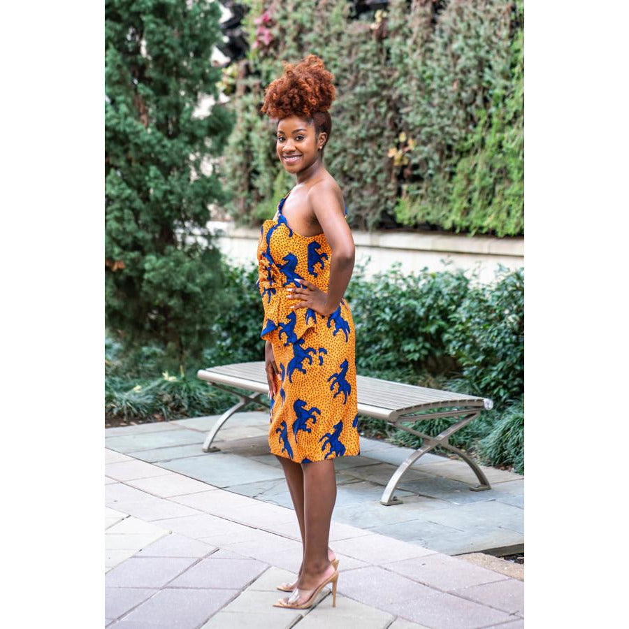 One Shoulder Modern African Print Silk dress