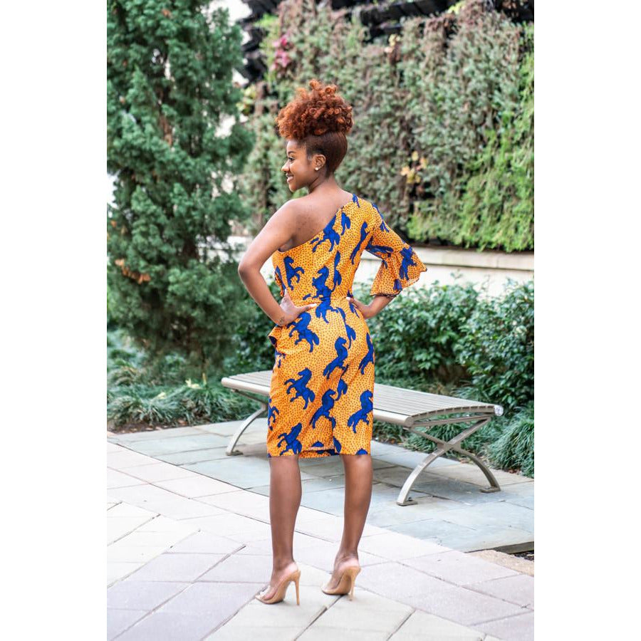 One Shoulder Modern African Print Silk dress