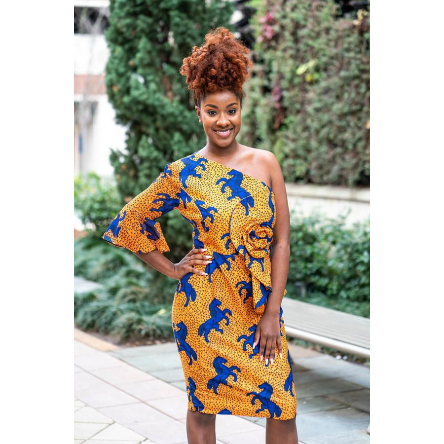 One Shoulder Modern African Print Silk dress
