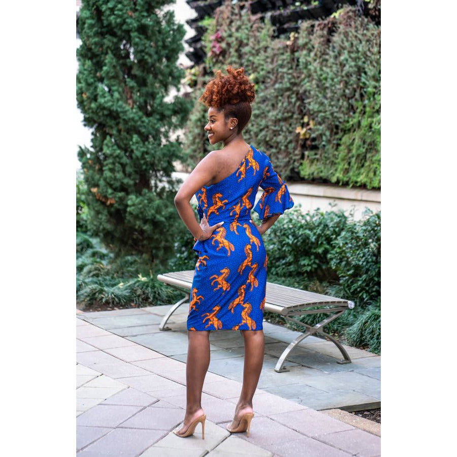 One Shoulder Modern African Print Silk dress