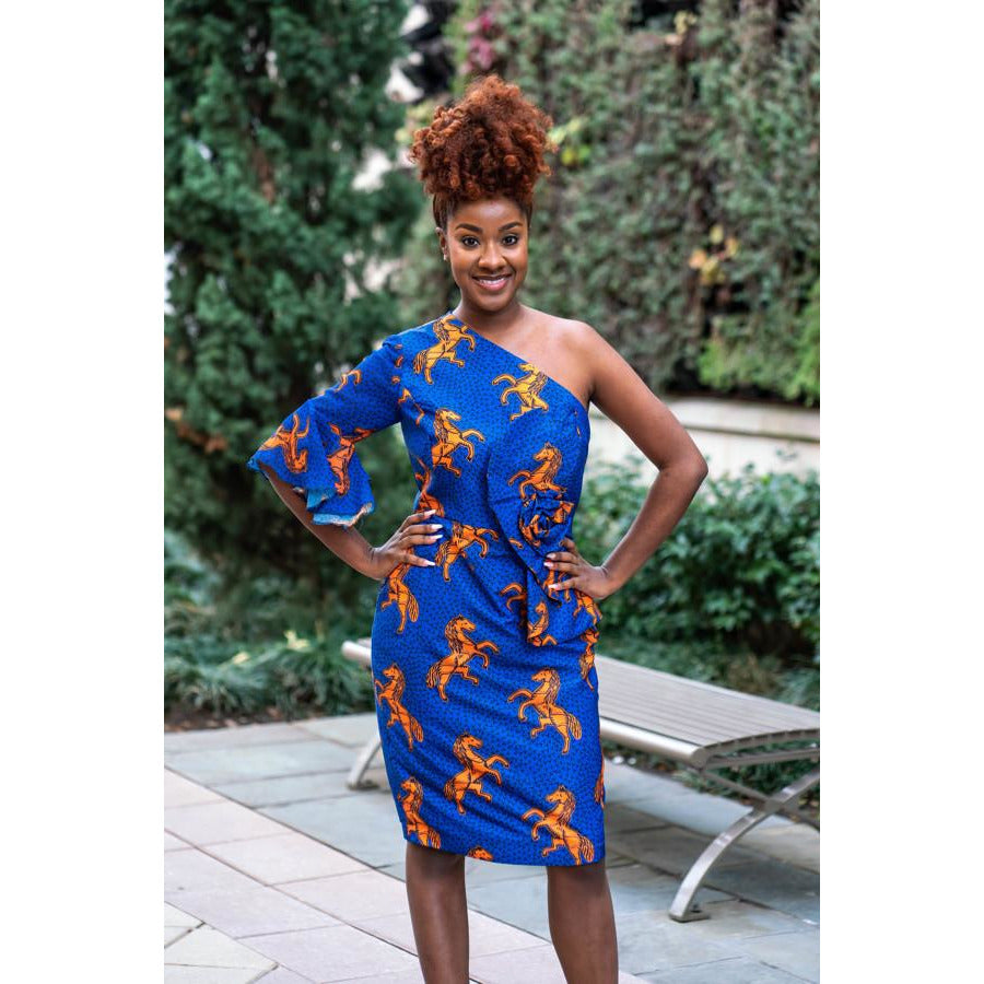 One Shoulder Modern African Print Silk dress