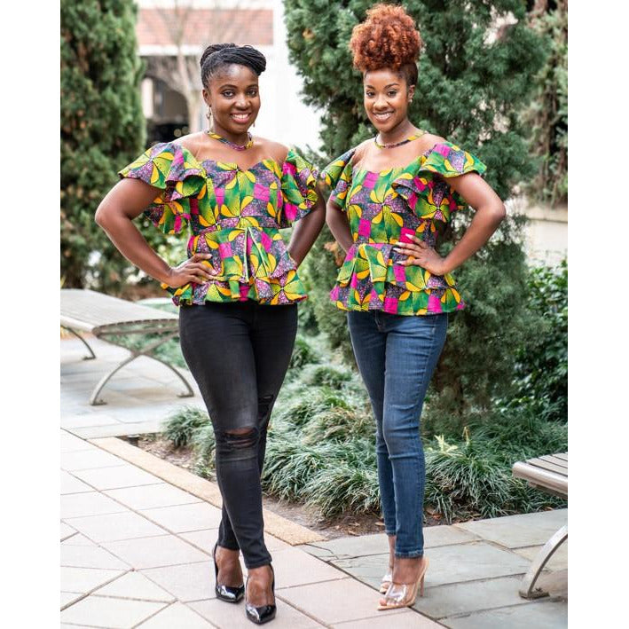 Frema African Print with Skin Tone Double Peplum Top