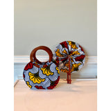 Yellow and red flower African print wooden handle hang bag
