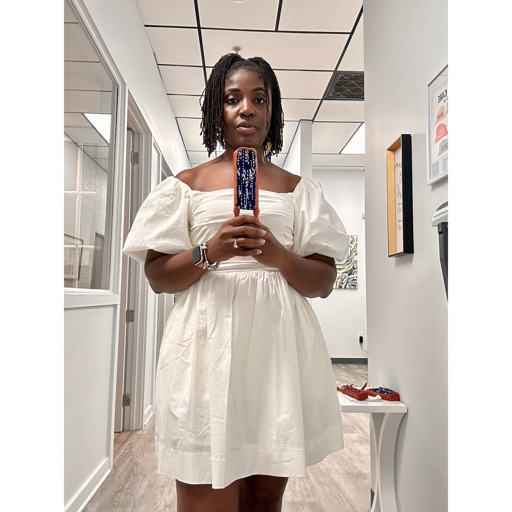 Yellow and blue flower folding fan