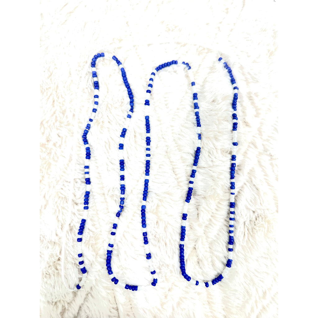 Pearly white and blue African waist beads