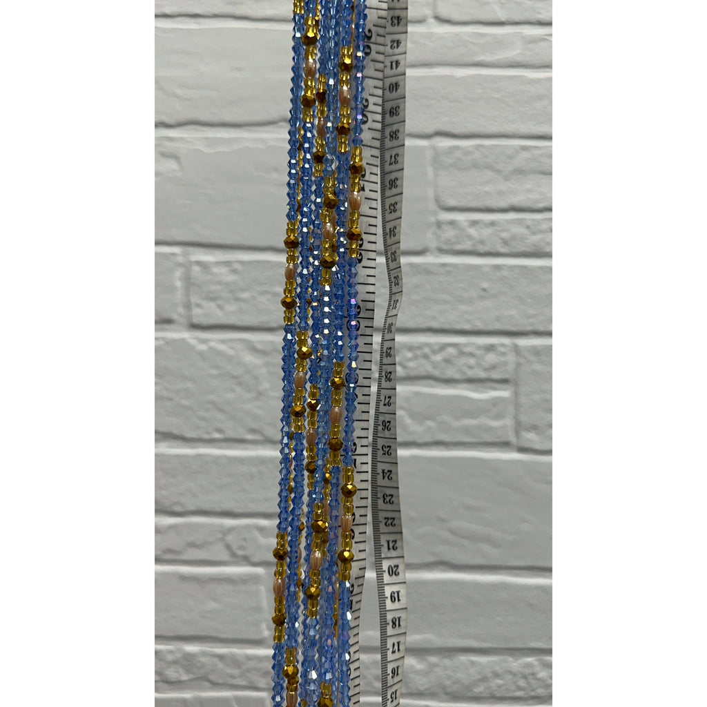 Blue and gold crystal African waist beads