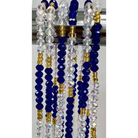 Crystal blue, clear and gold waist beads