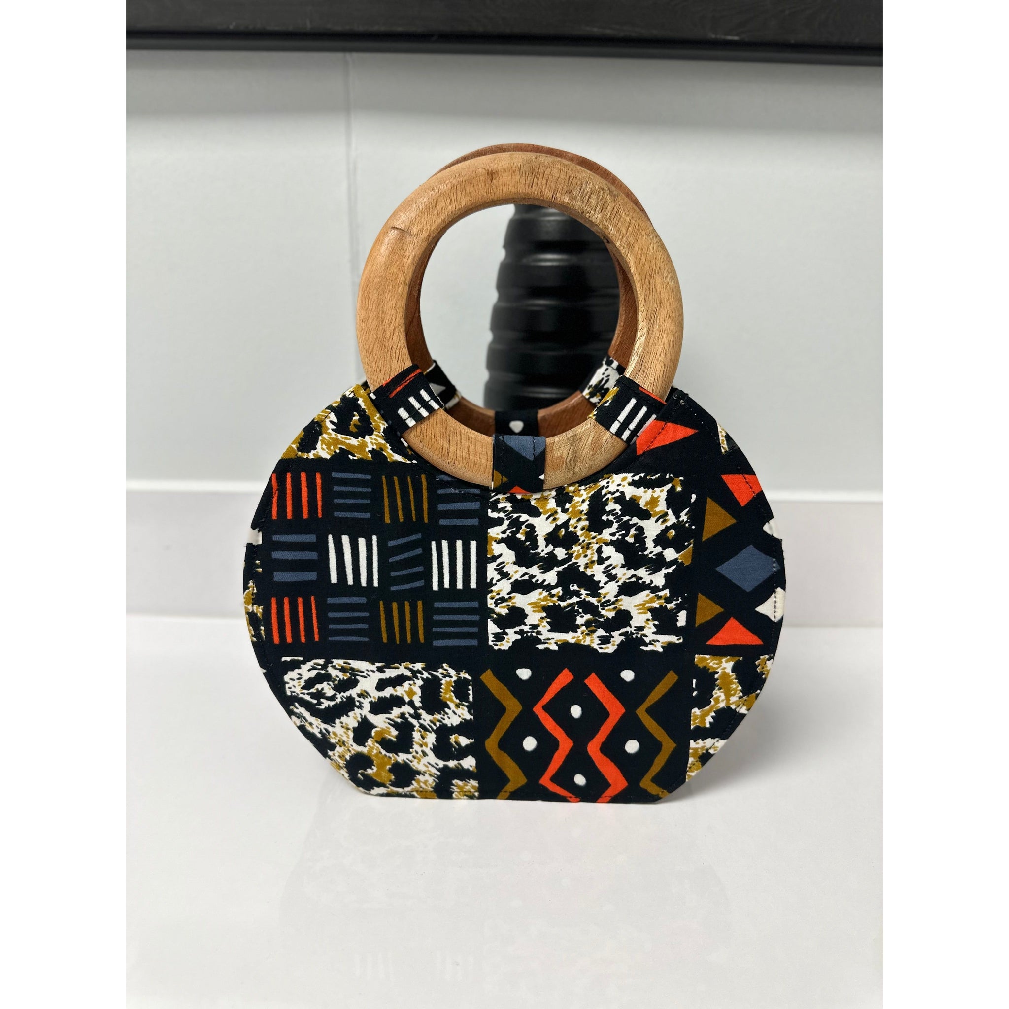 Konadu African print wooden handle handbag/ fan