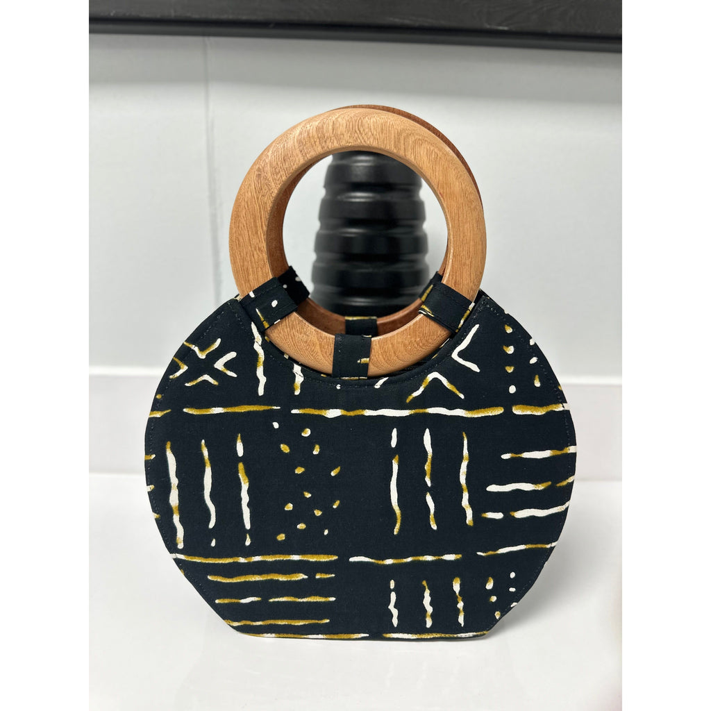 Afua African print wooden handle handbag