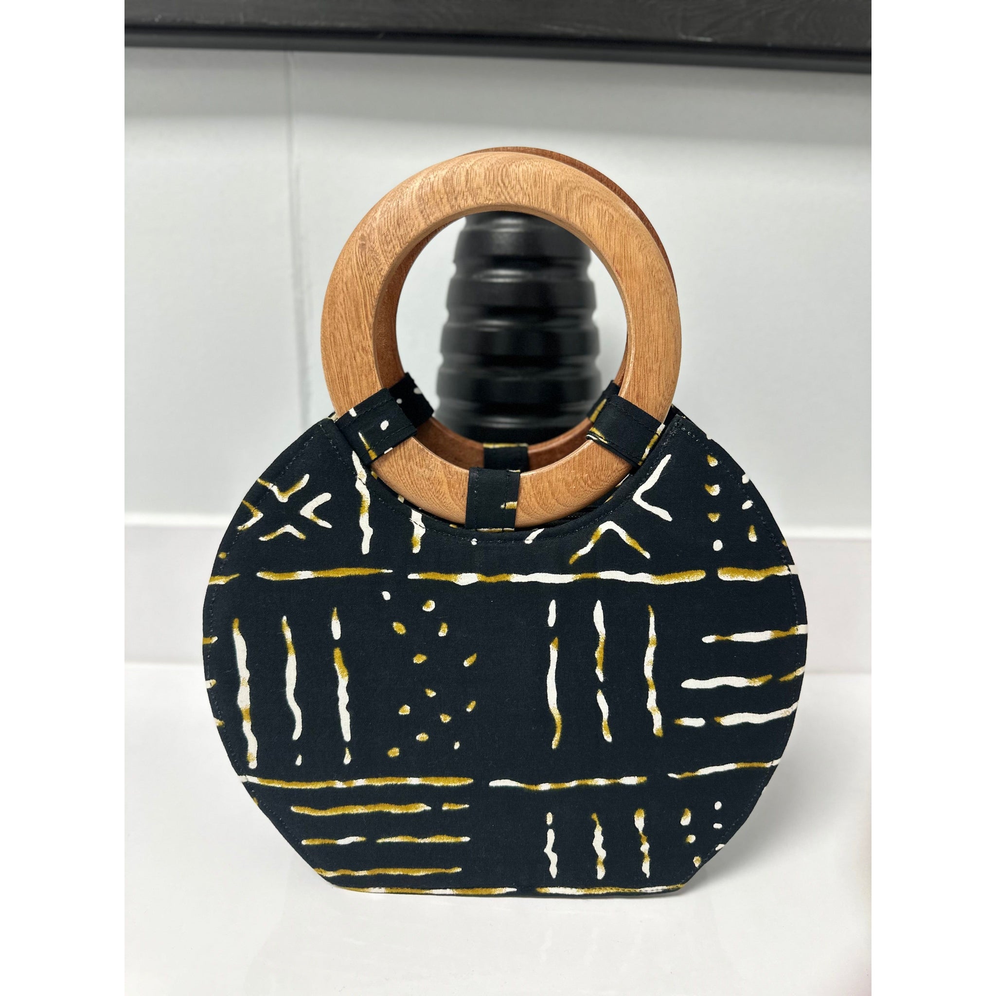 Afua African print wooden handle handbag