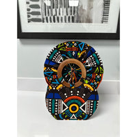 Aseda African print wooden handle handbag/ fan