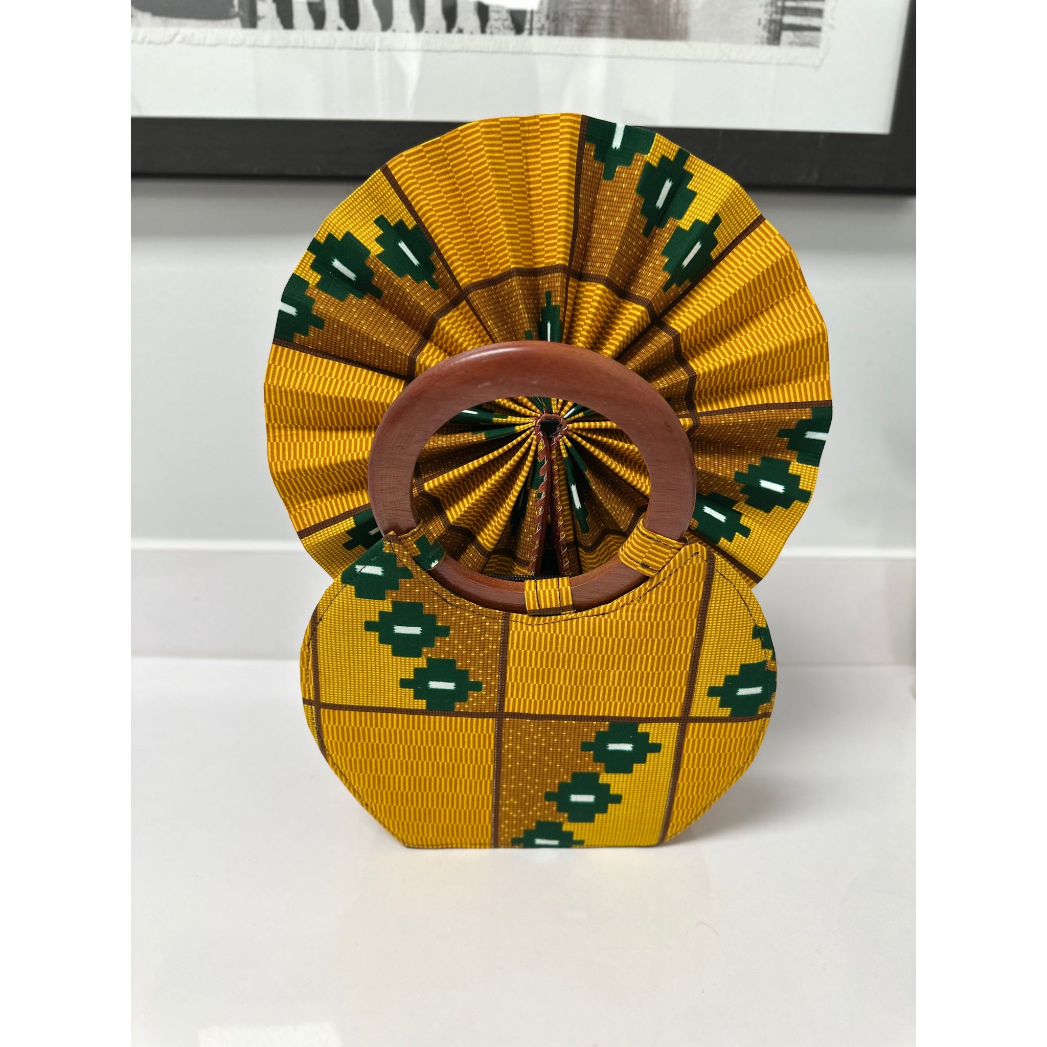 Esi African print wooden handle handbag