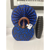 Blue and Orange African print handbag with wooden handle and fan