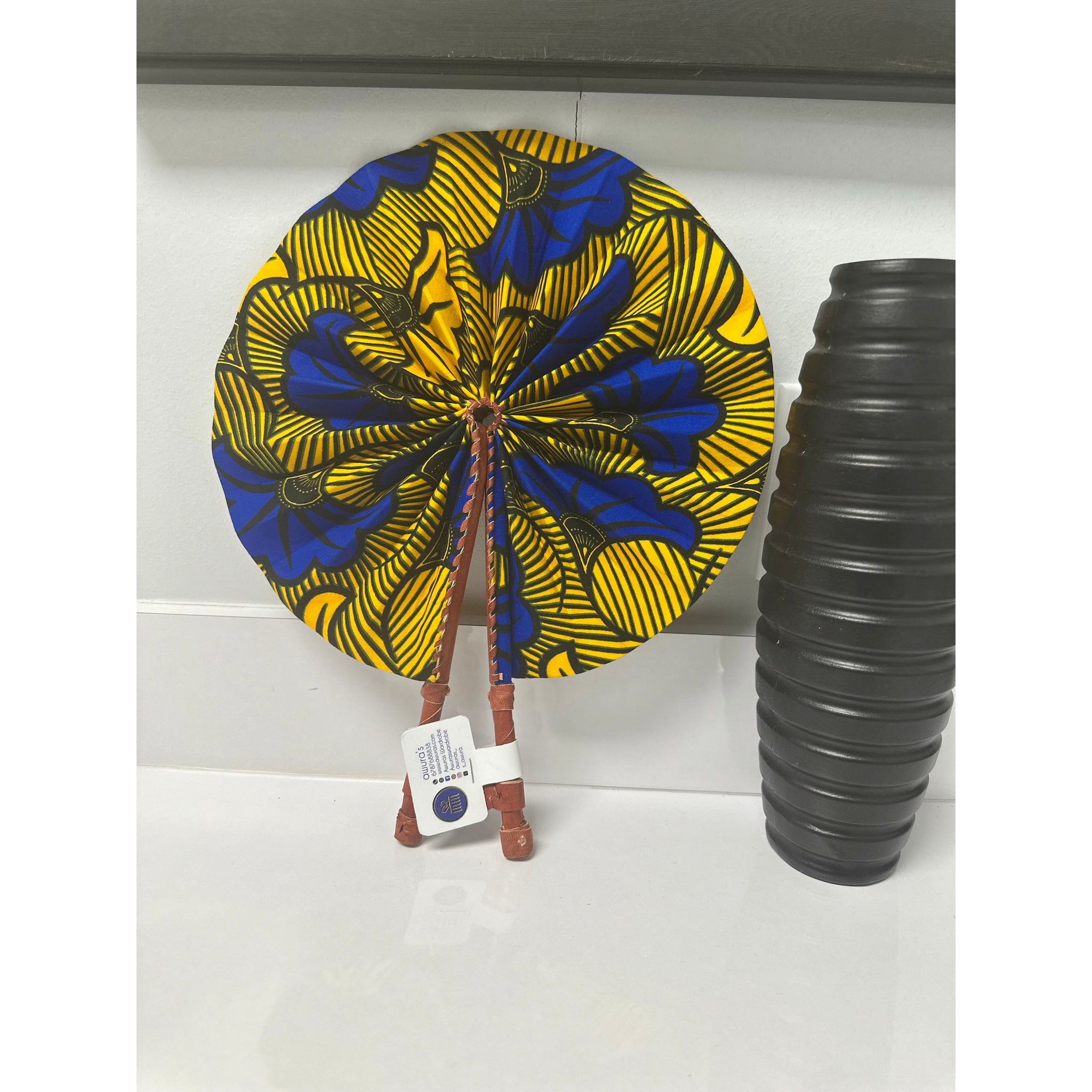 Abena African print wooden handle handbag / fan