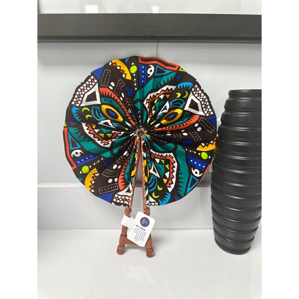 Aseda African print wooden handle handbag/ fan