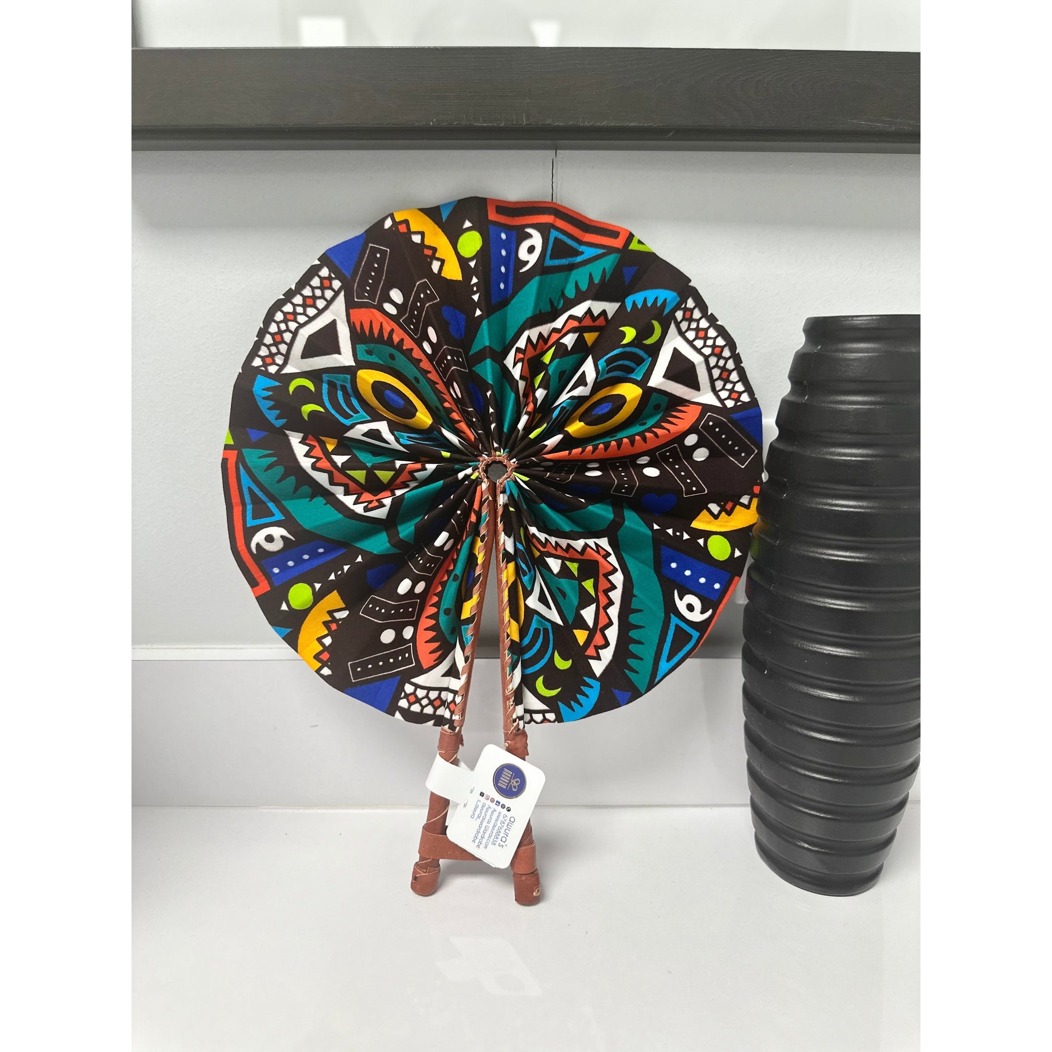 Aseda African print wooden handle handbag/ fan