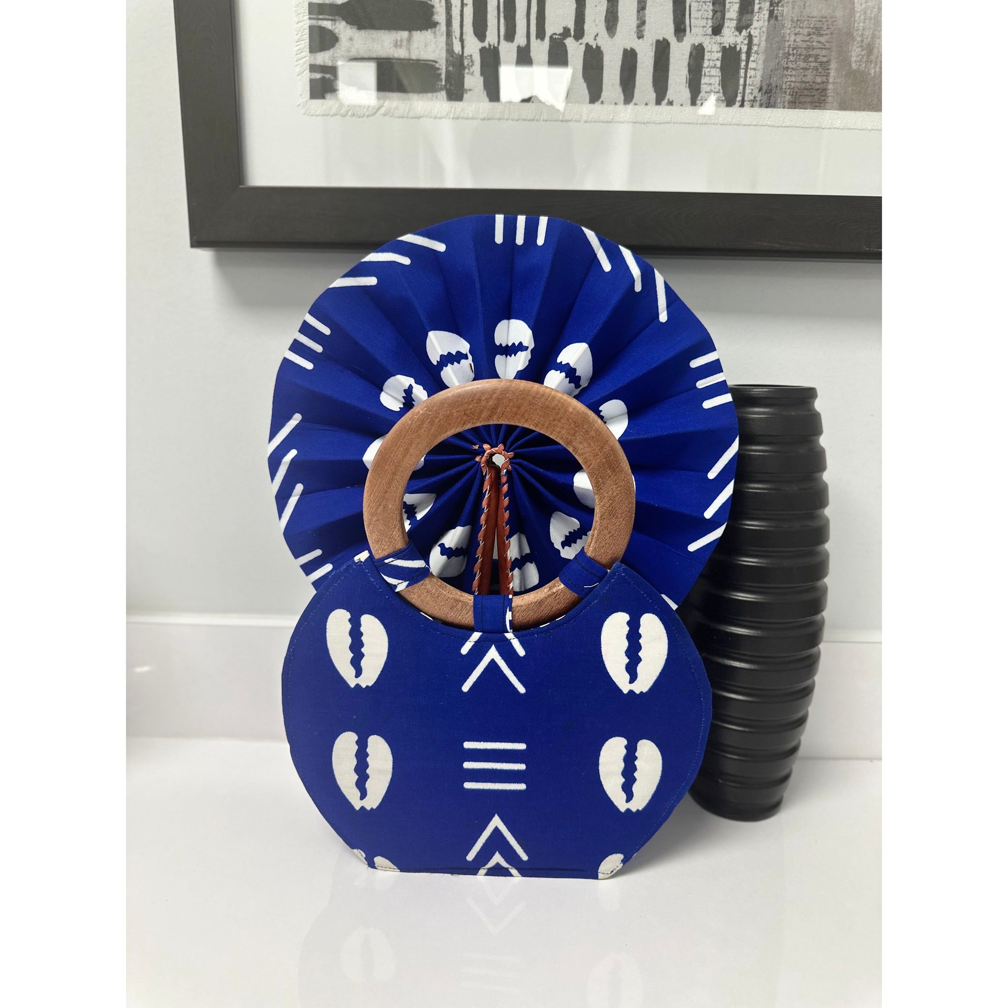 Afi African print wooden handle handbag/fan