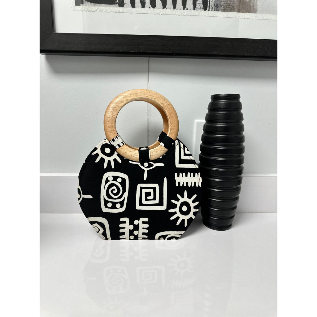 Adoma African print wooden handle handbag