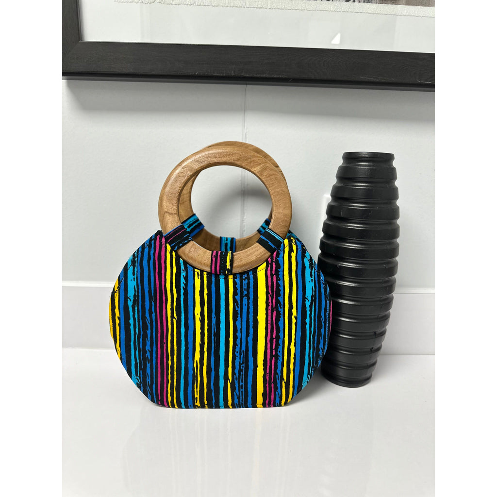 Badu African print wooden handle handbag/ Fan