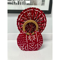 Red mud cloth wooden handle handbag / Fan