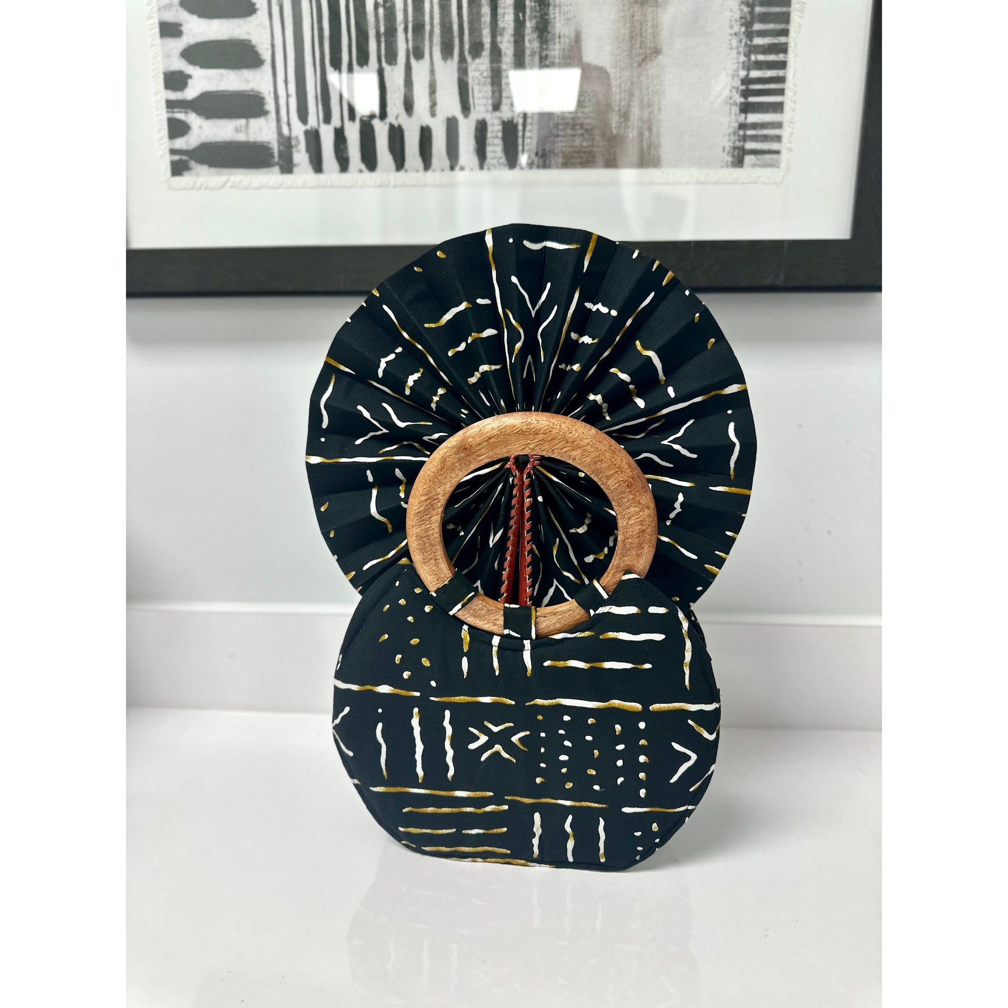 Afua African print wooden handle handbag