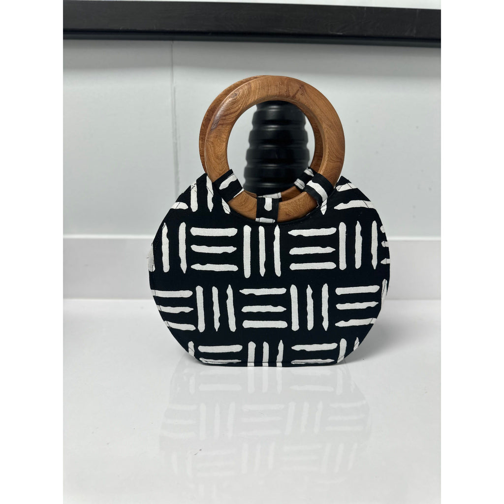 Naabea African print wooden handle handbag / Fan