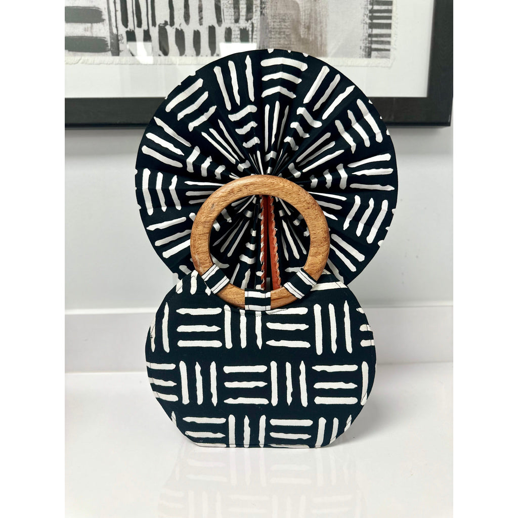 Naabea African print wooden handle handbag / Fan