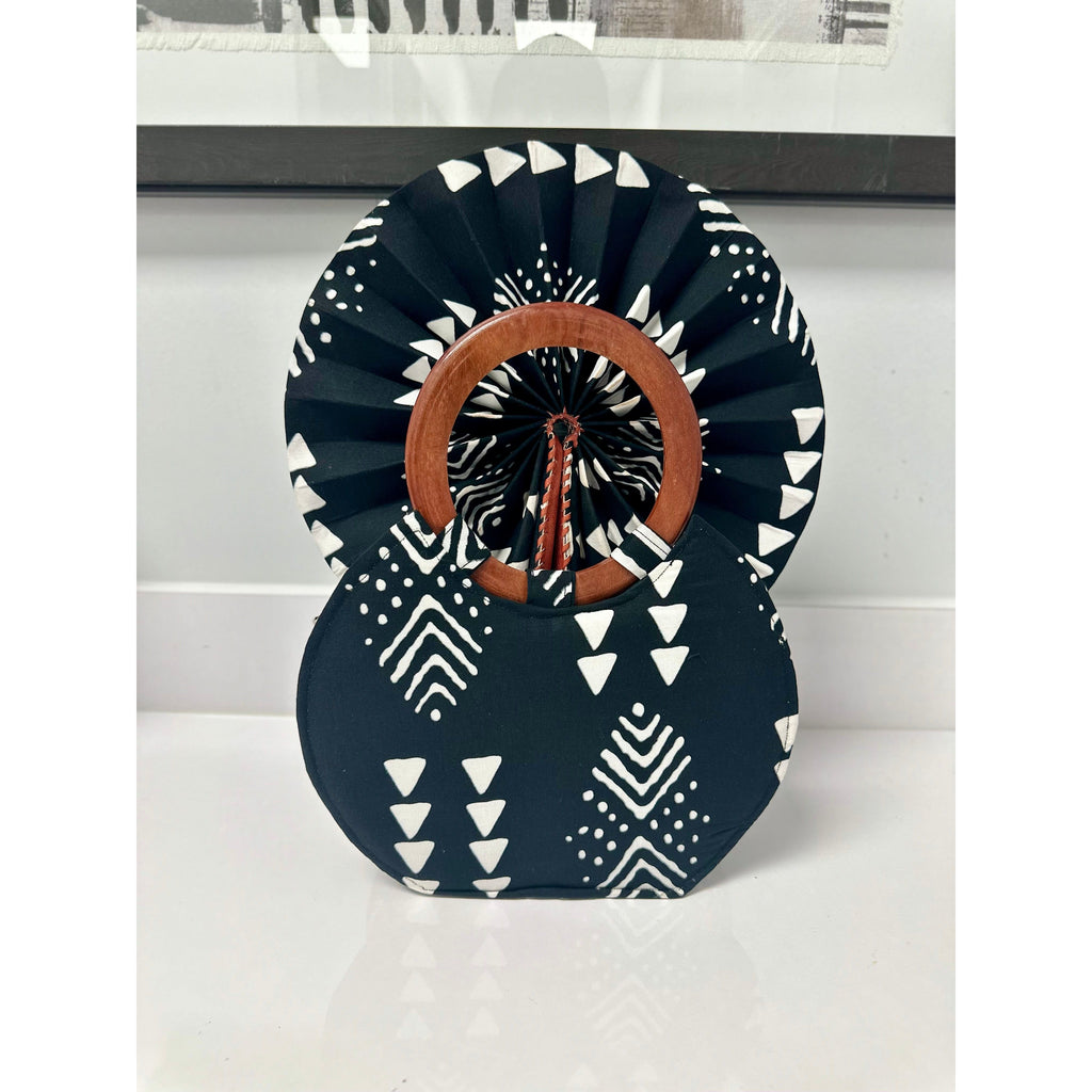Dede African print wooden handle bags/ fan
