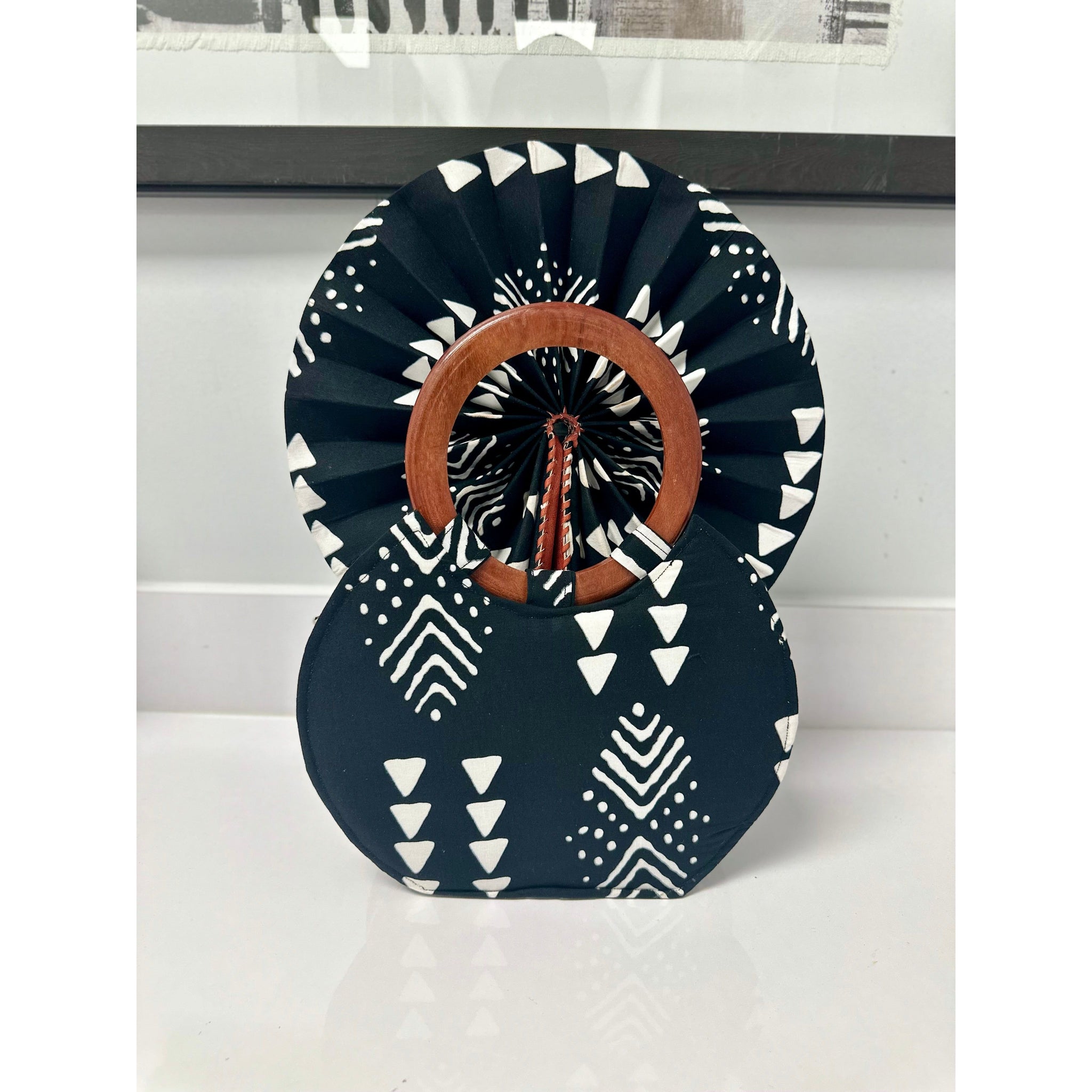 Dede African print wooden handle bags/ fan